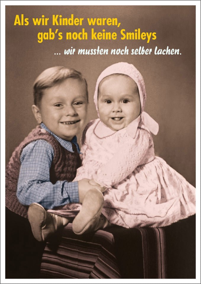 Lustige Postkarte: Kindheit ohne Smilies – Ein humorvoller Gruß aus der analogen Zeit