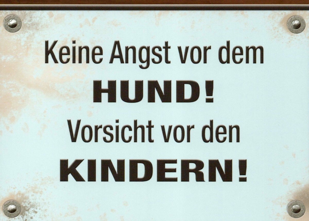 Lustige Postkarte mit Hund & Spruch - Humorvolle Warnung, Spaßgeschenk für Kinder & Erwachsene, Überraschung für Freunde