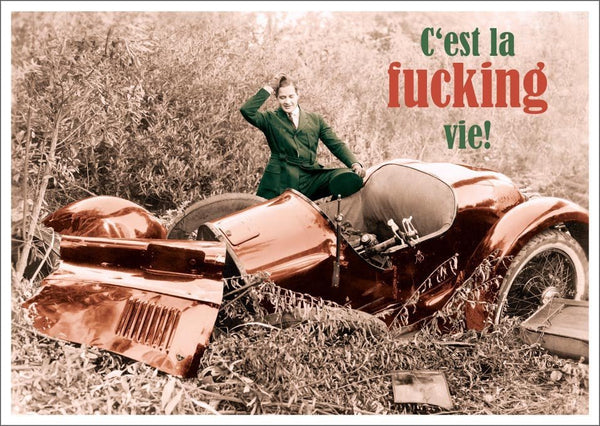 Lustige Postkarte mit Spruch: C'est la vie, aber mit einem Augenzwinkern!