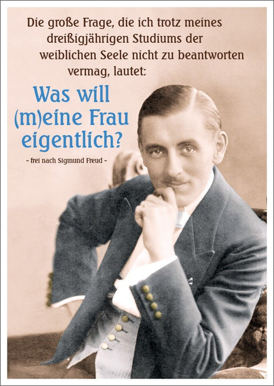 Lustige Postkarte mit Spruch: Die große Frage nach dreißig Jahren Studium