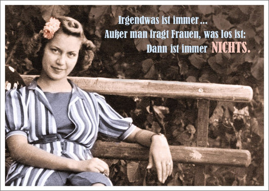 Lustige Postkarte mit Spruch - Irgendwas ist immer, für humorvolle Grüße