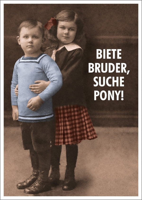 Lustige Postkarte: Tausche Bruder gegen Pony – Humorvolle Grüße für jeden Anlass!