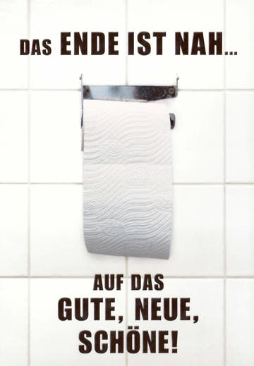 Lustige Postkarte: "Toilettenpapier - Prophetie - Das Ende ist Nah!" Humorvolle Bad - Deko, Satirischer Spaß für jeden Anlass