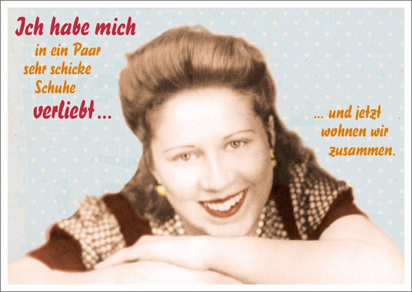 Lustige Postkarte: Verliebt in schicke Schuhe - Ein humorvoller Gruß für jede Gelegenheit