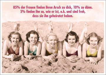 Lustige Postkarte - Vintage Humor für Frauen, Selbstironie über Figur, Retro Bademode, witziges Geschenk mit Spruch für Spaß & Freundschaft