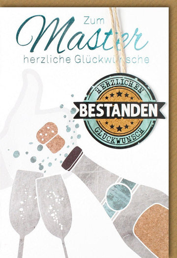 Masterprüfung Glückwunschkarte - Elegantes Sektgläser - Design zur Feier des Hochschulabschlusses