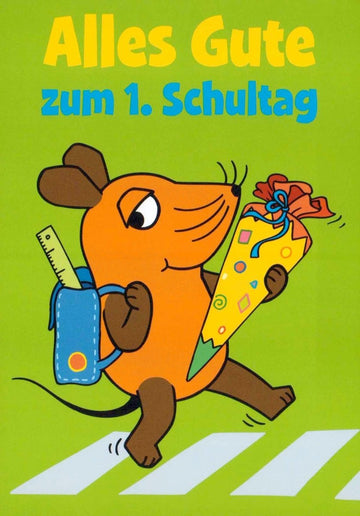 Maus - Postkarte Alles Gute zum 1. Schultag