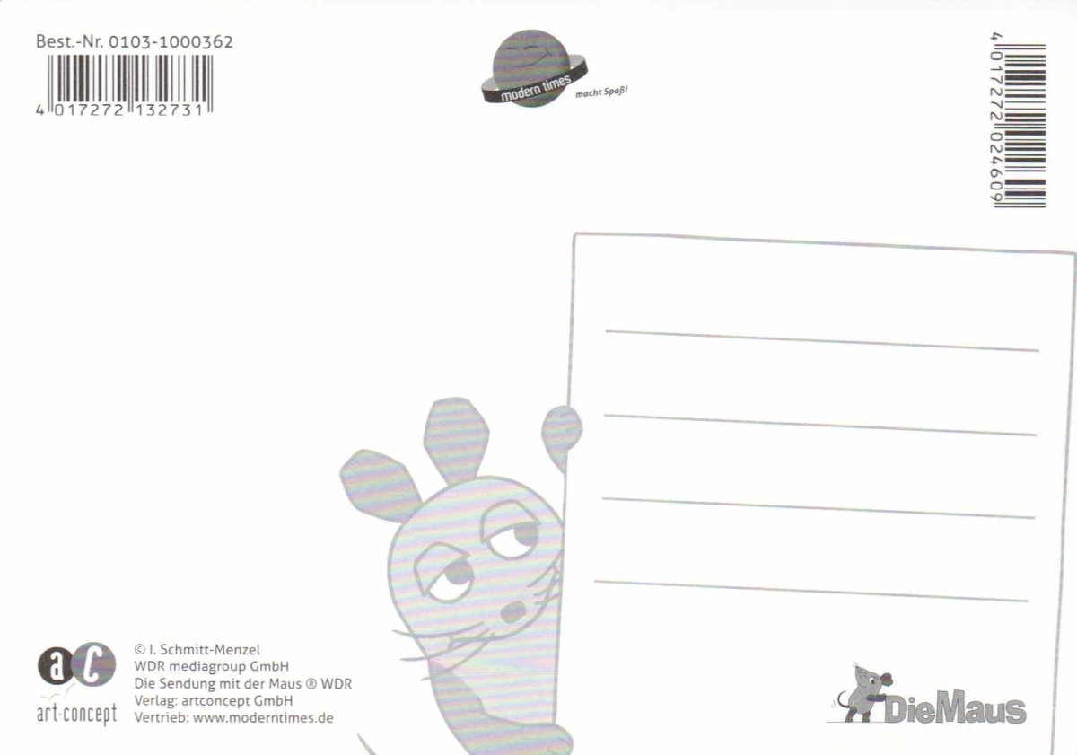 Maus - Postkarte Alles Gute zum 1. Schultag