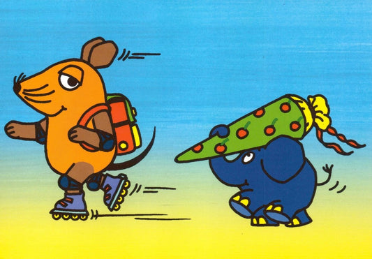 Maus - Postkarte Einschulung