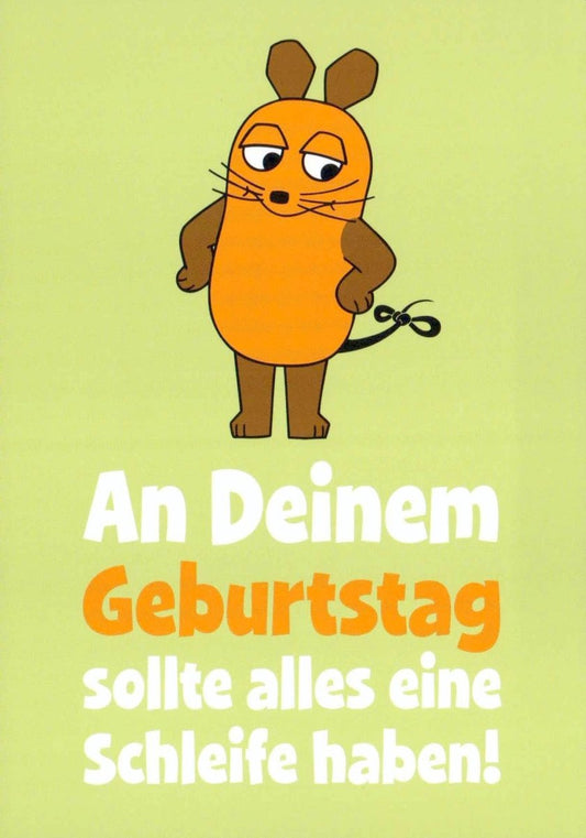 Maus - Postkarte Geburtstag mit Schleife