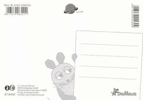 Maus - Postkarte Geburtstag mit Schleife