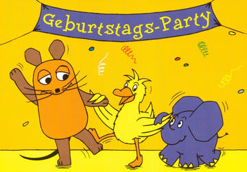 Maus - Postkarte Geburtstagsparty gelb