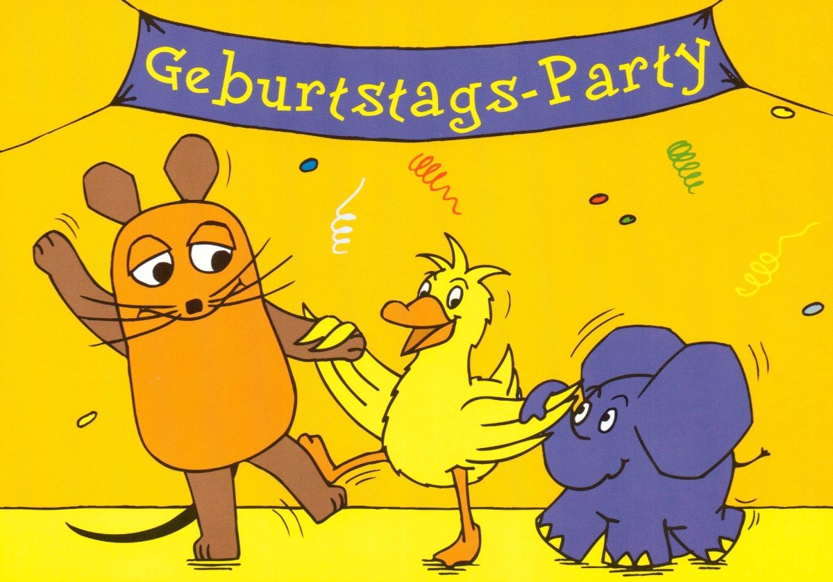 Maus - Postkarte Geburtstagsparty gelb