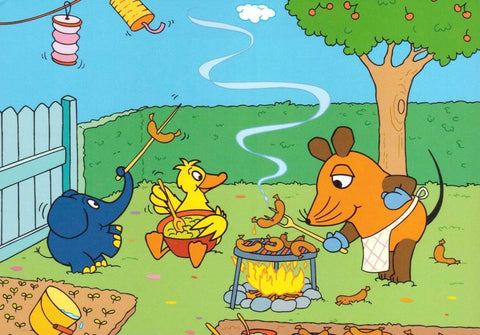 Maus - Postkarte Grillparty