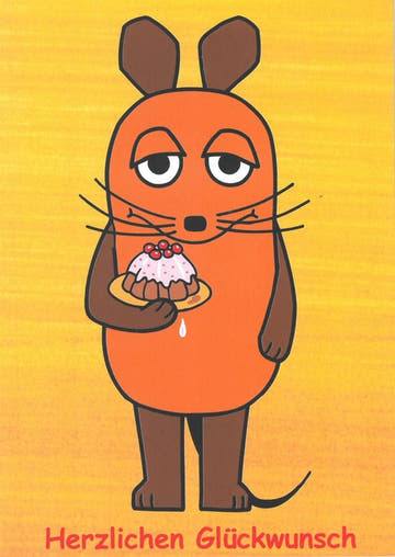 Maus - Postkarte Herzlichen Glückwunsch Kuchen