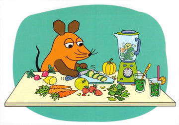Maus - Postkarte Maus macht Smoothies