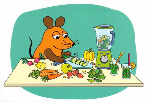 Maus - Postkarte Maus macht Smoothies