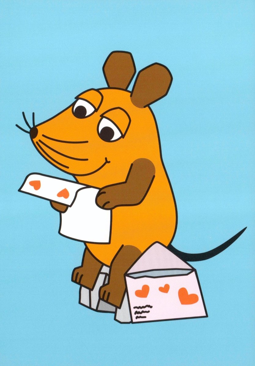 Maus - Postkarte Maus mit Liebesbrief