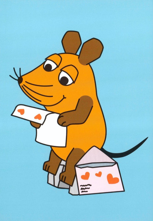 Maus - Postkarte Maus mit Liebesbrief