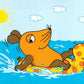 Maus - Postkarte Maus mit Schwimmente