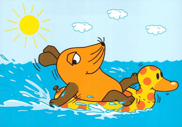 Maus - Postkarte Maus mit Schwimmente