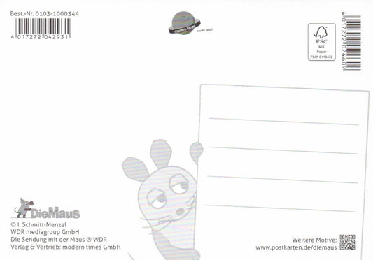 Maus - Postkarte Maus mit Schwimmente