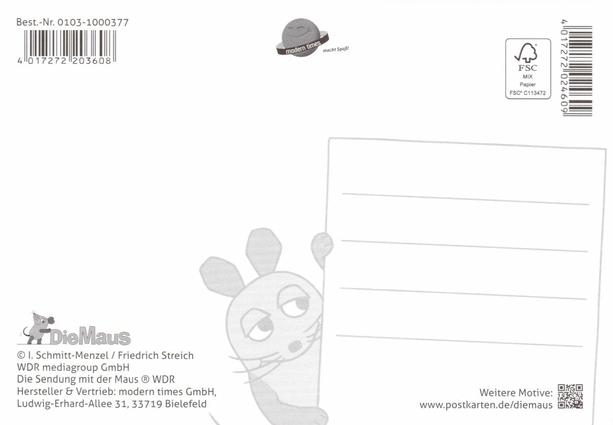 Maus - Postkarte Maus und Elefant mit Eis