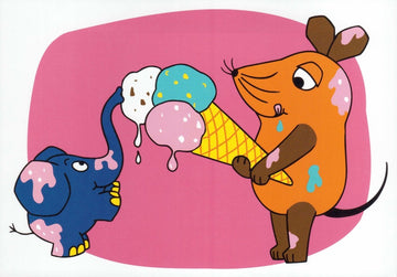 Maus - Postkarte Maus und Elefant mit Eis