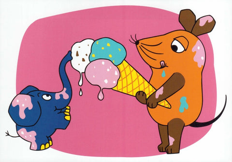 Maus - Postkarte Maus und Elefant mit Eis