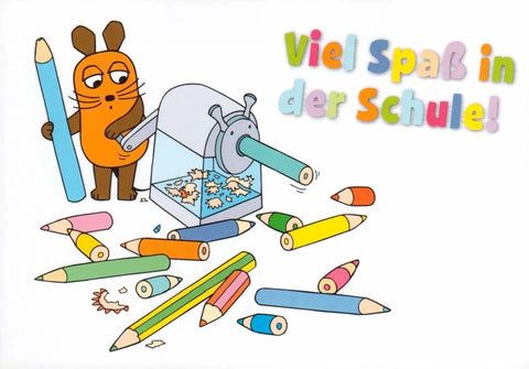 Maus - Postkarte Viel Spaß in der Schule