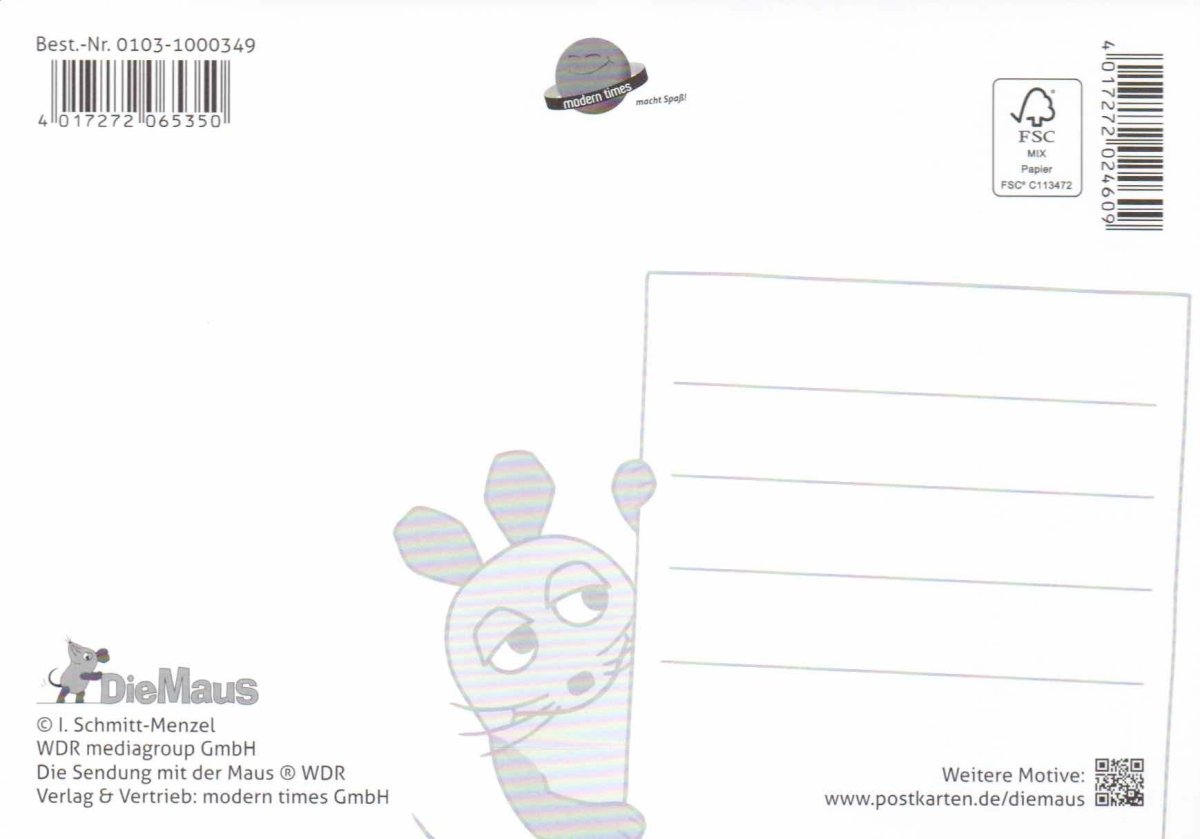Maus - Postkarte Viel Spaß in der Schule