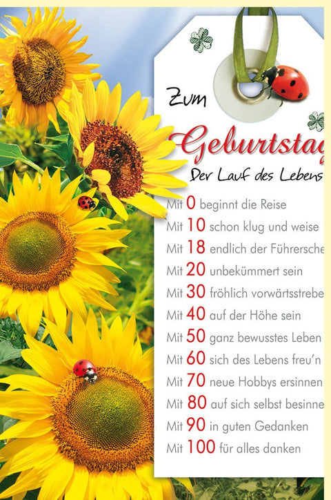 Maxi Geburtstagskarte A4 - Fröhliches Sonnenblumen & Marienkäfer Design, XXL Natur Blumen Karte für Jeden Lebensabschnitt