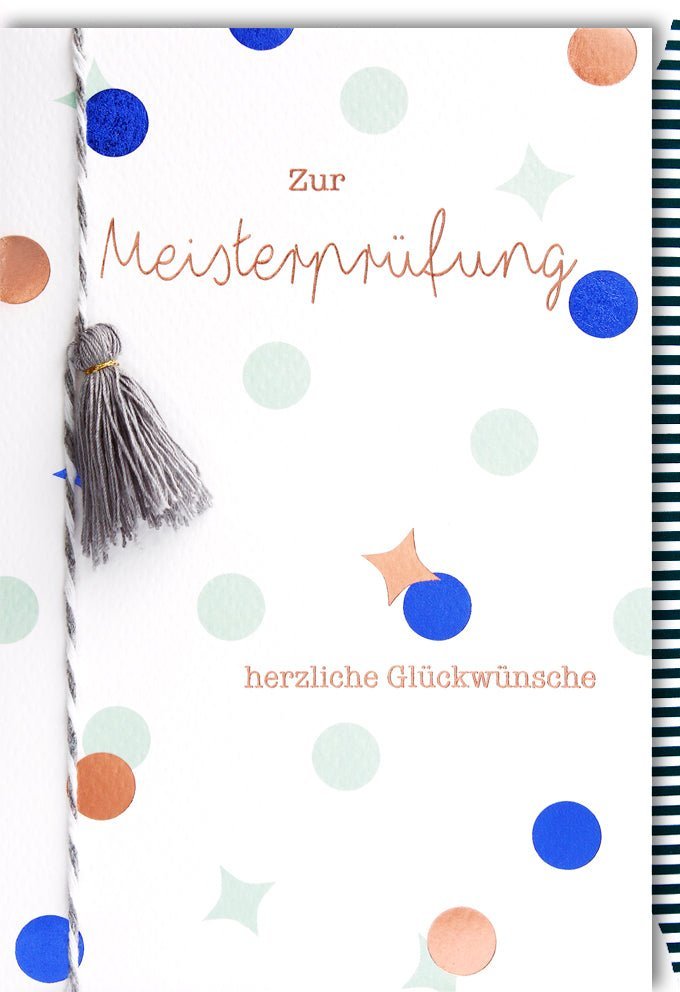 Meisterprüfung Glückwunschkarte – Elegantes Design mit Quaste & Konfetti für besondere Gratulationen