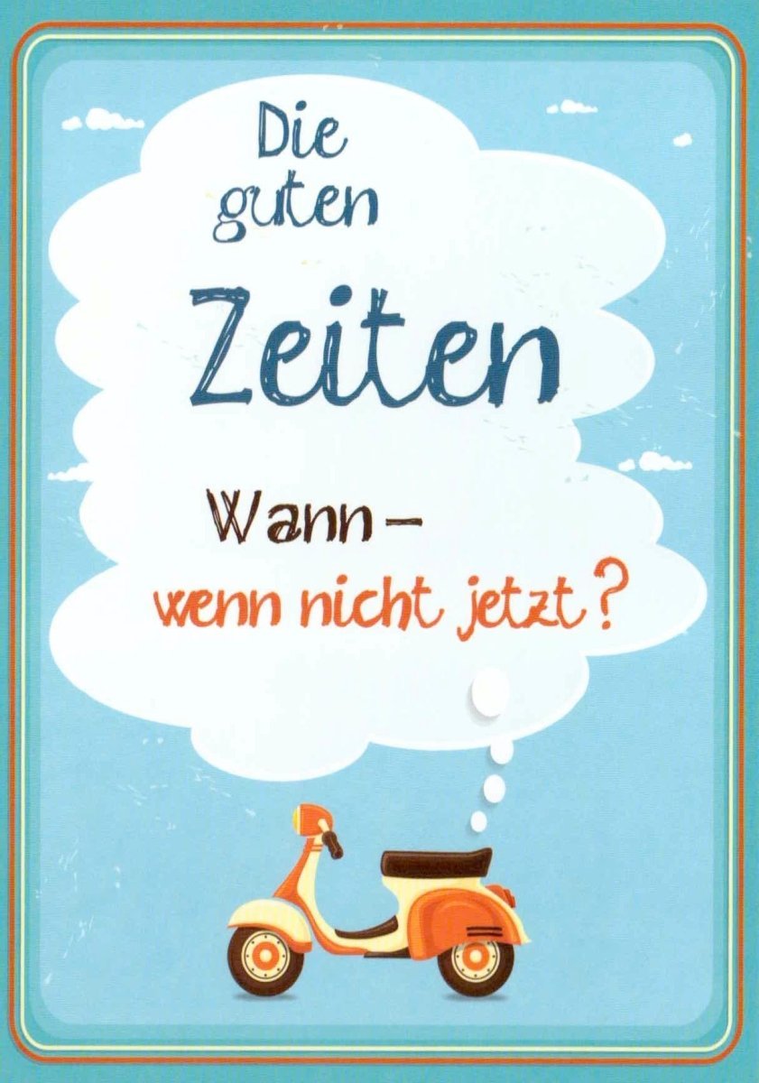 Motivations - Postkarte für Lebensfreude – Retro Roller Design in Blau/Orange mit inspirierendem Spruch, Vintage Geschenkidee