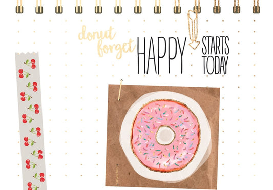 Motivations - Postkarte: "Glücklicher Beginn" - Donut - Motiv, Inspirierende Spruchkarte für Positivität & Humor, Kreative Geschenkidee