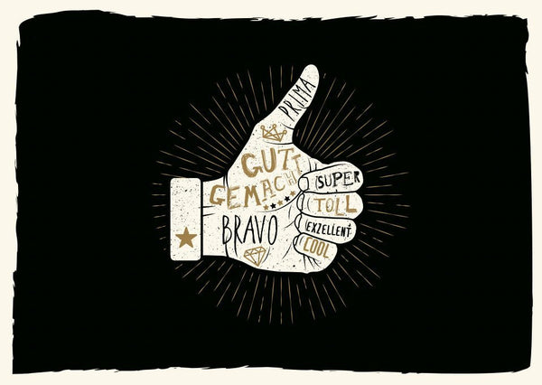 Motivationskarte: Daumen hoch - Inspirierende Worte für Freunde, Familie & Kollegen im eleganten Schwarz-Weiß-Gold Design