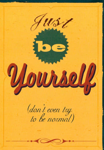 Motivationskarte - Englischer Spruch, Selbstakzeptanz, Retro Vintage Look, Gelbes Design