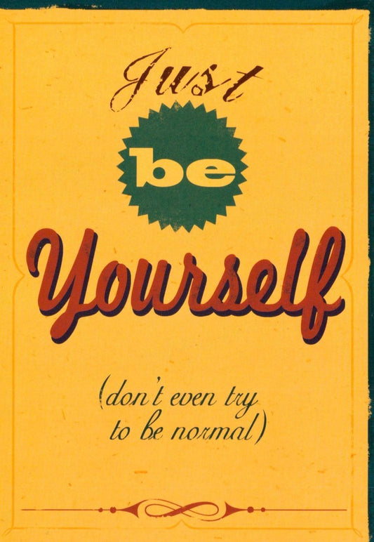 Motivationskarte - Englischer Spruch, Selbstakzeptanz, Retro Vintage Look, Gelbes Design