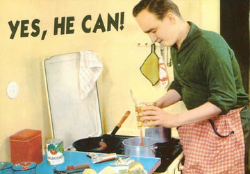 Motivationskarte für Männer | Retro - Küchenhumor im 50er Jahre Stil | "Yes He Can" | Witzige Vintage - Deko | Englischer Nostalgie - Gruß