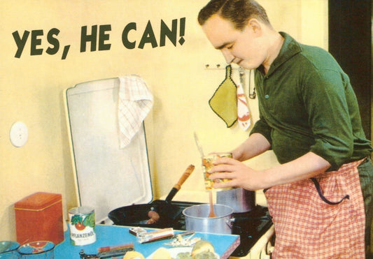 Motivationskarte für Männer | Retro - Küchenhumor im 50er Jahre Stil | "Yes He Can" | Witzige Vintage - Deko | Englischer Nostalgie - Gruß