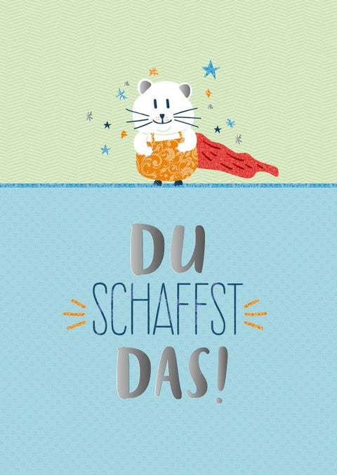 Motivationskarte Superheld Maus mit Folienprägung - Du schaffst das!