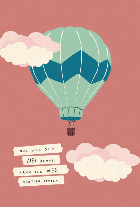Motivationskarte Ziel finden mit Heißluftballon, Wolken auf Zuckerrohrpapier