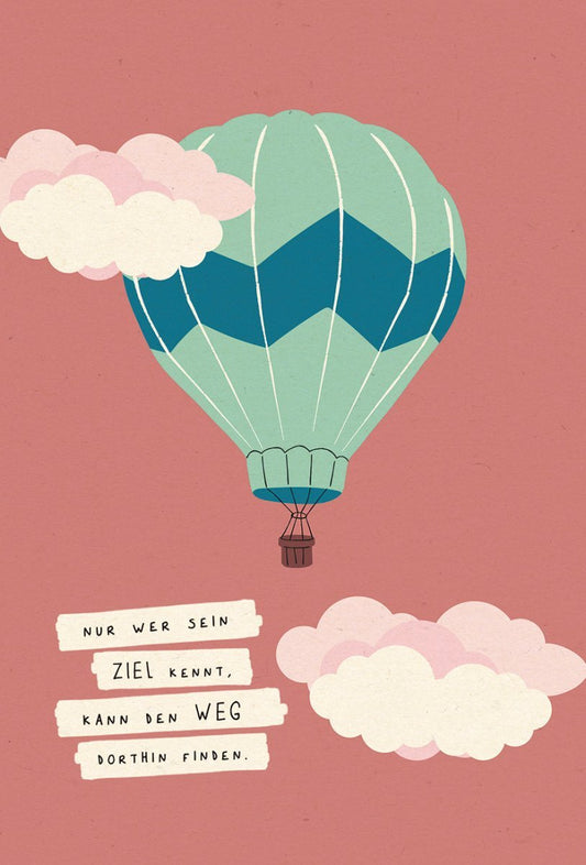 Motivationskarte Ziel finden mit Heißluftballon, Wolken auf Zuckerrohrpapier