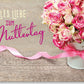 Muttertagskarte: Blumenstrauß in Rosa & Pink, Vintage - Stil auf Holz – Herzliche Grüße für die beste Mama voller Frühlingszauber