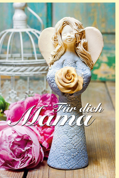Muttertagskarte: Engelmotiv & Rosa Pfingstrosen - Herzliche Botschaft "Für Dich Mama" als Erinnerungsgeschenk voller Liebe und Dankbarkeit