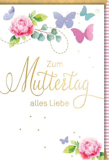 Muttertagskarte mit Blumen & Schmetterlingen - Herzliche Grüße für Mama und Familie