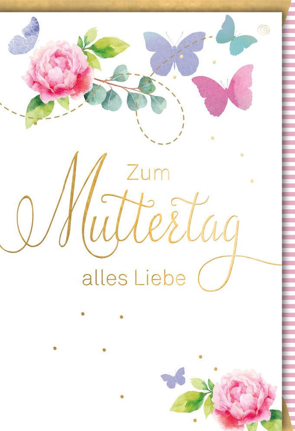 Muttertagskarte mit Blumen & Schmetterlingen - Herzliche Grüße für Mama und Familie