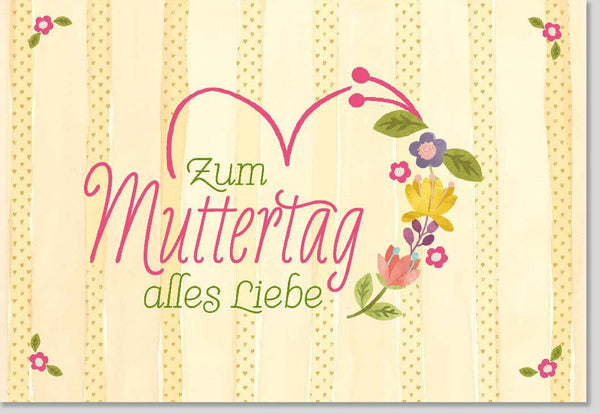 Muttertagskarte mit Handgeschriebener Botschaft - Elegantes Floraldesign in Pastellgelb, Ausdruck von Dankbarkeit und Zuneigung für Mütter