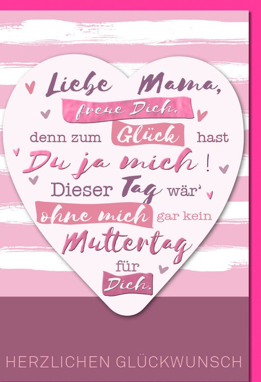 Muttertagskarte mit Herzmotiv – Liebevolle Grüße für Mama, Rosa Herzensworte zur Feier der Mütterlichkeit und familiären Zuneigung