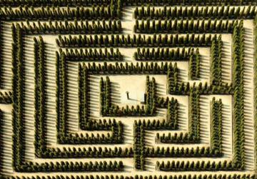 Natur Rätsel - Postkarte: Luftaufnahme Labyrinth, Grüne Hecken, Suchspiel Puzzle